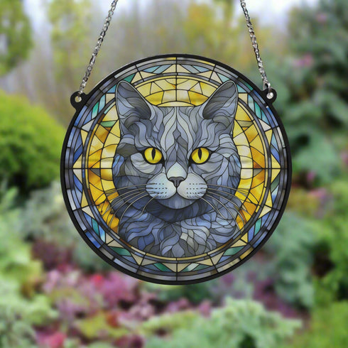 Cat British Shorthair Stained Glass Effect Suncatcher